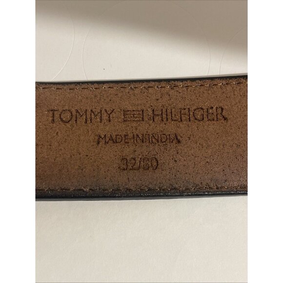 Tommy Hilfiger cowhide buffalo leather brass buckle canvas nautical belt 32/80 - Picture 8 of 16